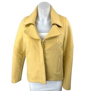 Tanya Taylor 100% Silk Women's Yellow Wool Knit Long Sleeve Coat Jacket Size 6